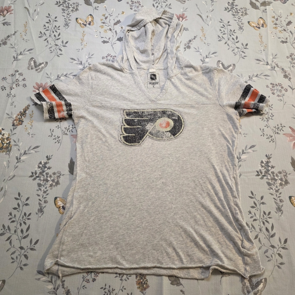 NHL Philadelphia Flyers Hooded Tee Women’s Large CCM Gray V-Neck Short Sleeve